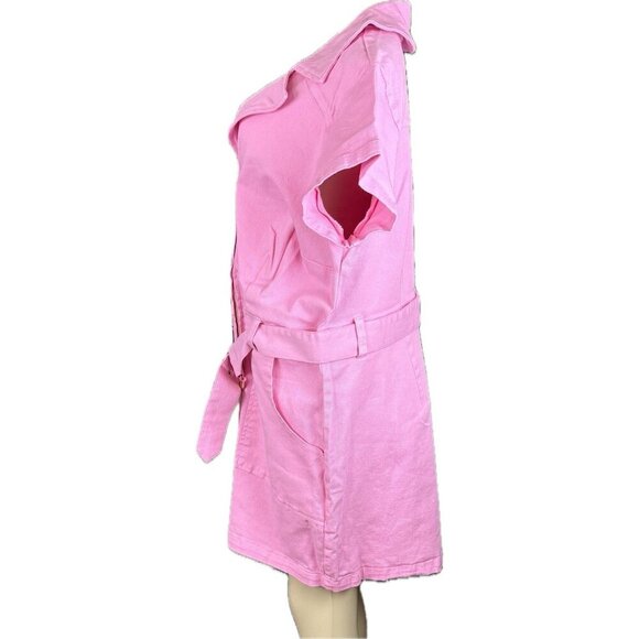 Show Me Your Mumu +2X Pink Denim Stretch Zip Front Pockets Short Sleeve Romper - Picture 5 of 6